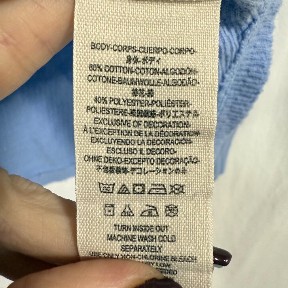 Free People We the Free Rainbow Embroidered Thermal Long Sleeve Blue Top Size XS - Picture 7 of 10